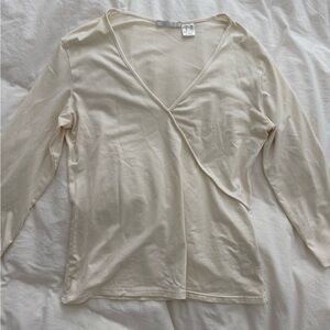 Elegant Cream V-Neck Women's Top
